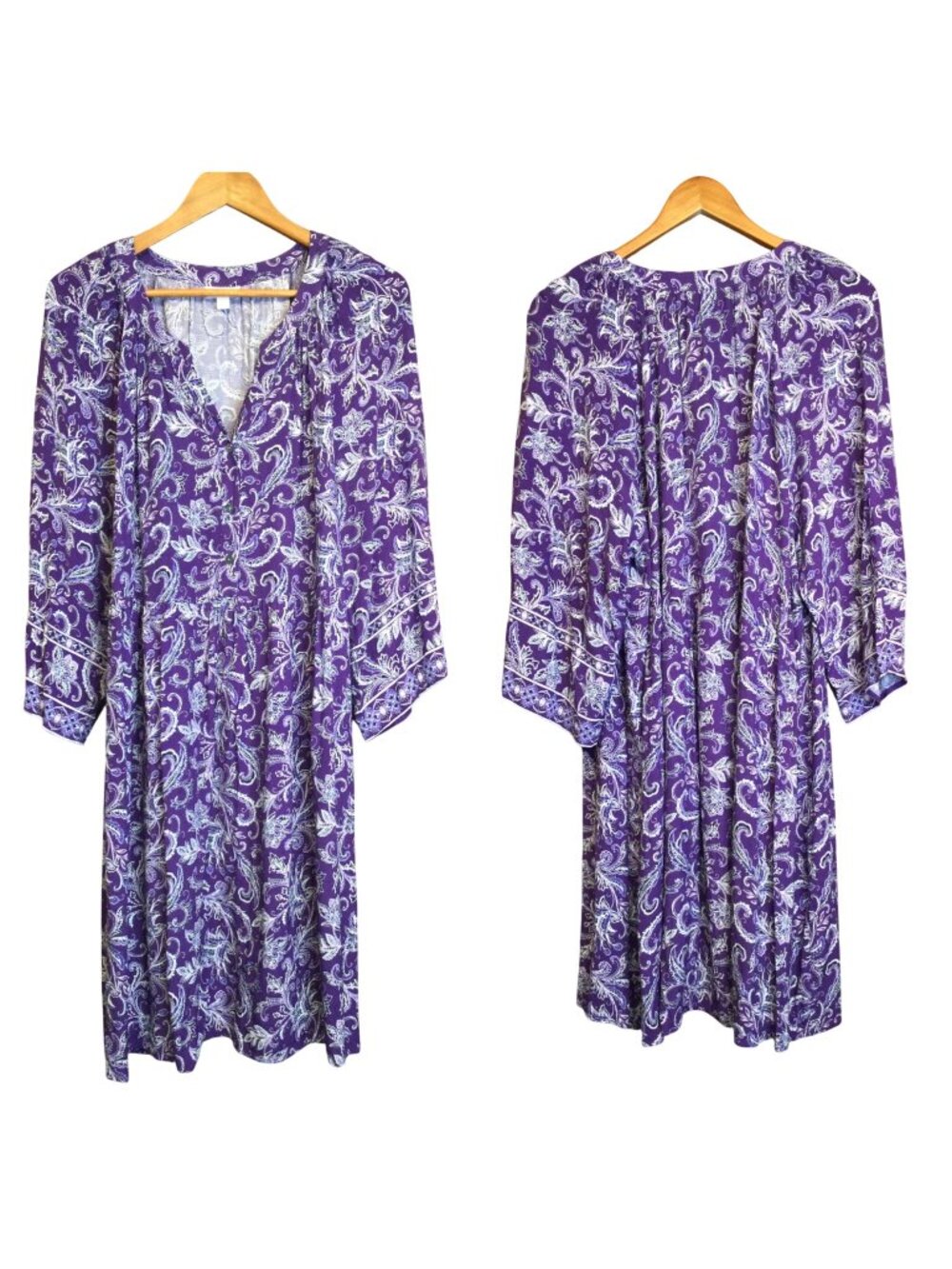 J Jill Purple Paisley Floral Print Midi Dress Size 2X Boho